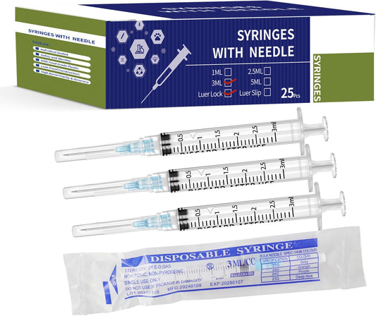 25Pack 3ml with 23 G Individual Package Suitable for Industrial, Scientific, Measuring, Watering, Pet Feeding, Oil or Glue Applicator