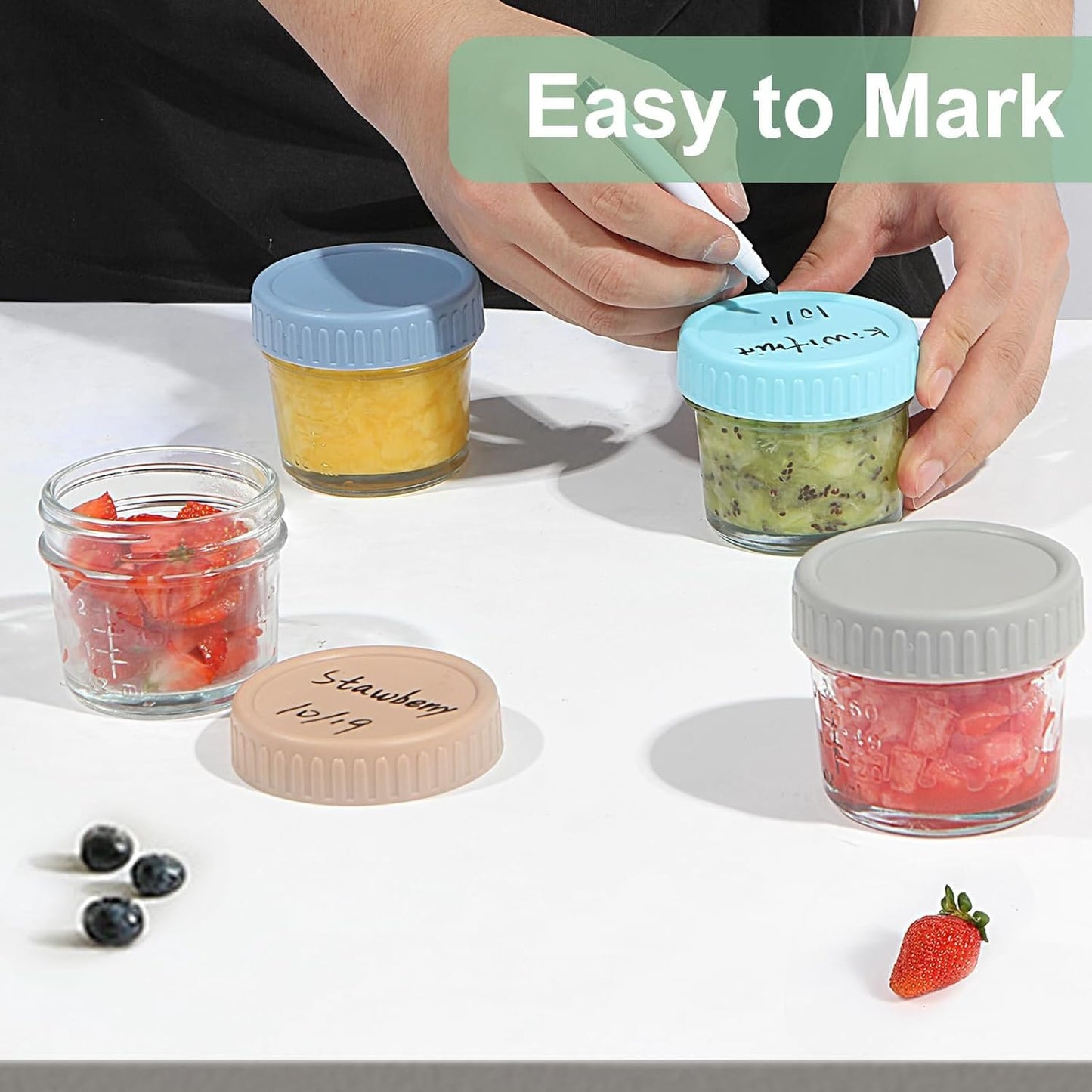 6 Pack Glass Baby Food Storage Containers - 4 Oz Glass Jars with Lids Microwave Dishwasher Freezer Safe 100% Leak Proof BPA Free Reusable Baby Snack Containers