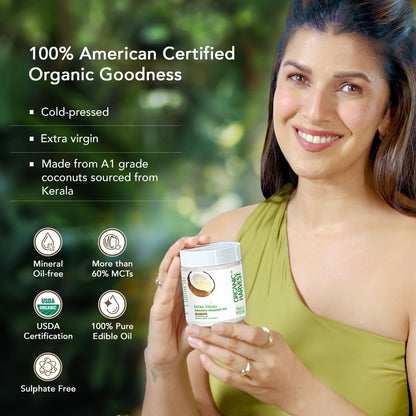 Organic Ha.rvest Extra Virgin Organic Coconut Oil: 100% Pure | For Hair & Skin, Coconut Virgin Oil for Baby Massage, 100% American Certified Organic, Paraben & Sulphate-free, 200ml