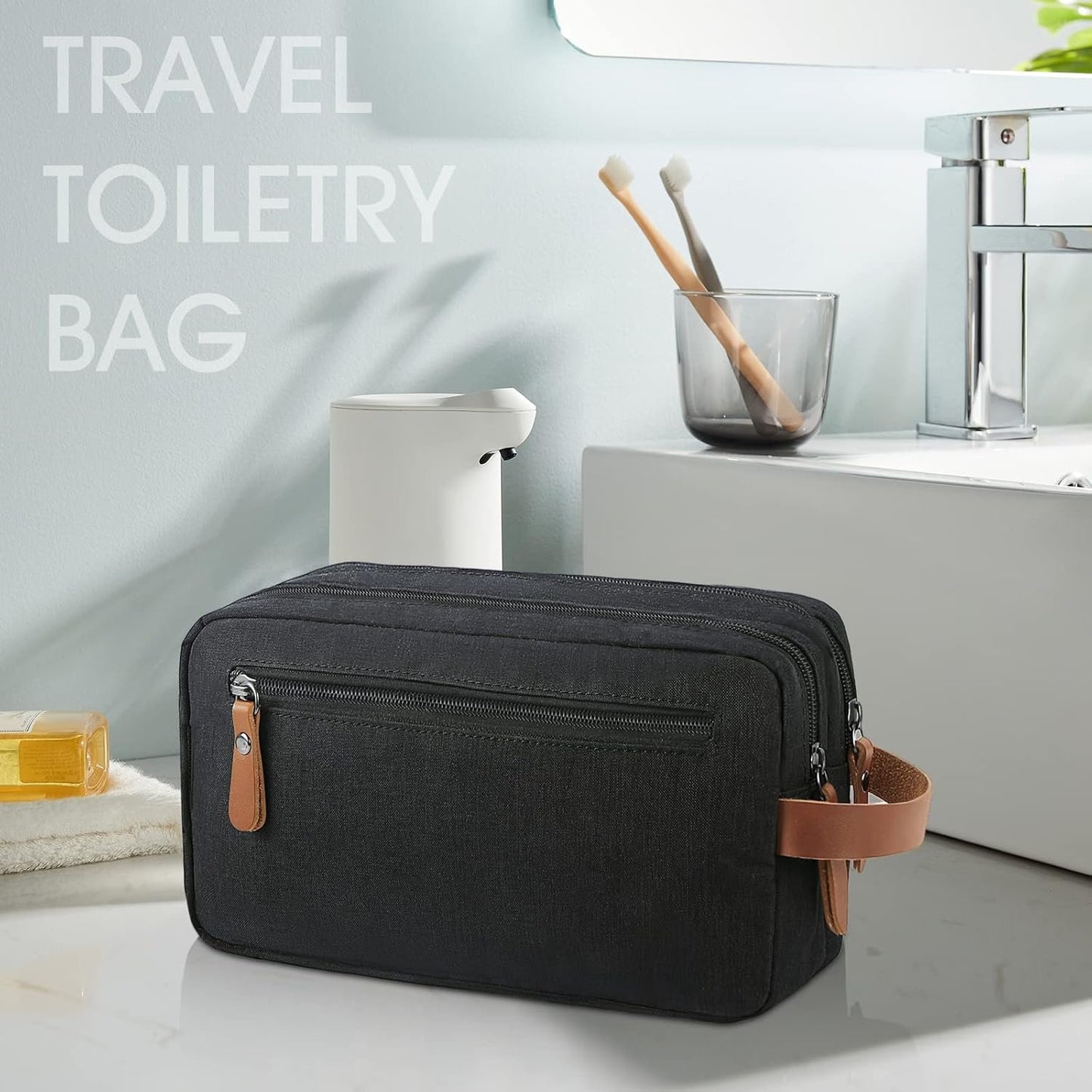 Toiletry Bag Oxford Cloth Toiletry Bag for Men and Women Portable Travel Shaving Dopp Kit Water-Resistant Cosmetic Bag Travel Organizer Storage for Accessories, Black