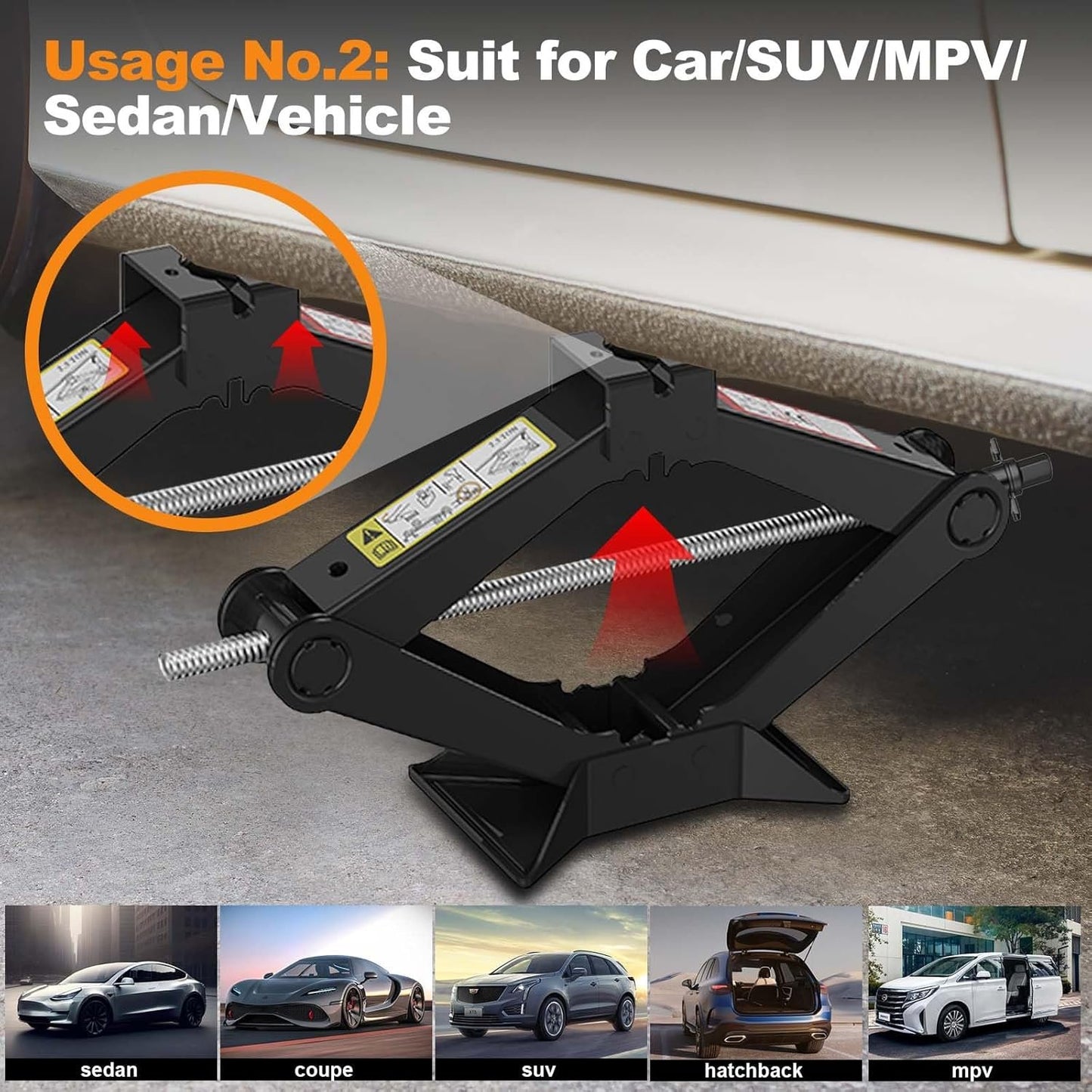 Upgrade 3 in 1 Car Jack Kit for Tesla Model Y/3/S/X, Coupe,Sedan,SUV,MPV&Truck,Scissor Jack 2.5 Ton/5512lbs Universal Car Emergency Kit with Lug Wrench Spare Tire Repair Tools