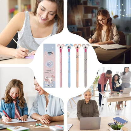 Cute Dog Pens for Kids - Erasable Ergonomic Gel Ink Pens,4X Portable Student Stationery, Cartoon School Supplies for Study, Meeting, Work, Daily Life