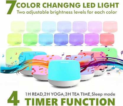 500ml Essential Oil Diffuser with Remote Control, BPA-Free Ultrasonic Humidifier with 7 Color Light,Auto Off Aromatherapy Diffuser