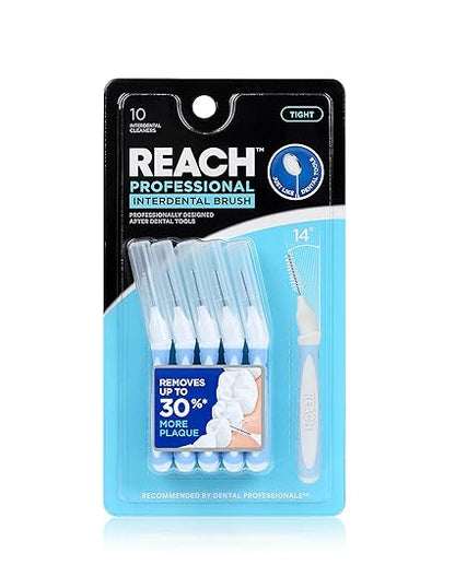 Reach Interdental Brush Cleaners, 1mm, Tight, Sensitive Gum Protection, Plaque Remover for Teeth, Braces Flossers, Braces Brush, Dental Toothbrushes, Oral Care, 6 Pack, 10 Count