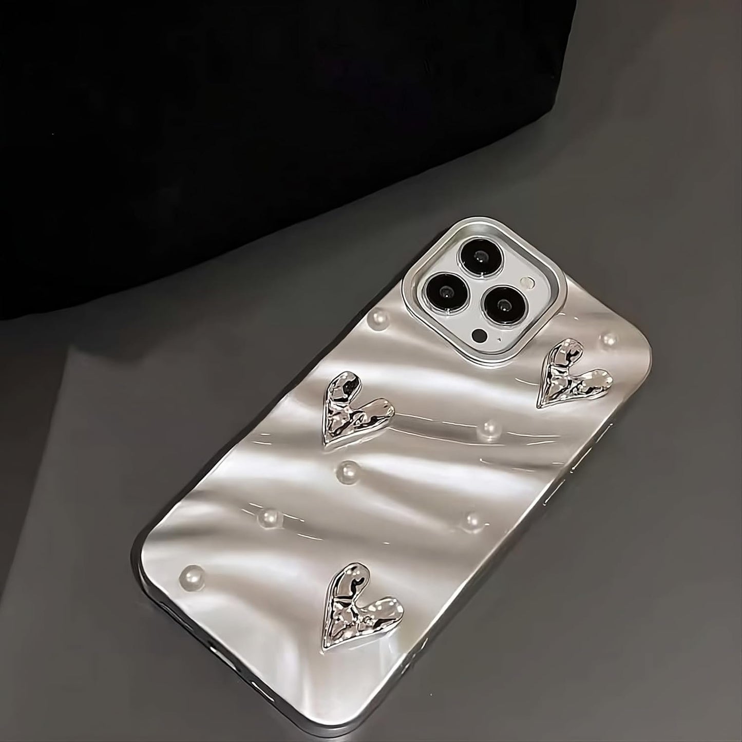TECH Work Designed for iPhone 15 Pro Max Case, Silver Diamond Heart Fancy Luxury Designer Case for Women Girls, Shockproof Body Cover