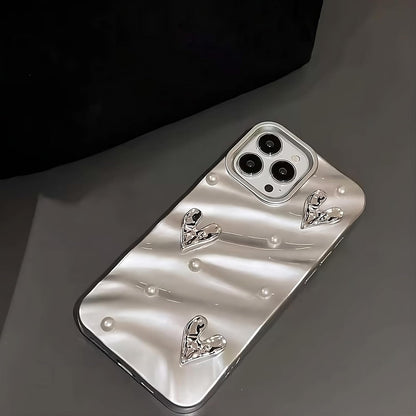 TECH Work Designed for iPhone 15 Pro Max Case, Silver Diamond Heart Fancy Luxury Designer Case for Women Girls, Shockproof Body Cover