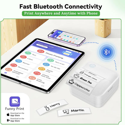 Label Maker Machine with Tape - Mini Sticker Printer Bluetooth Label Printer for Home Office Organization, Portable Thermal Sticker Maker Print Pod with Multiple Templates for Phone(White)