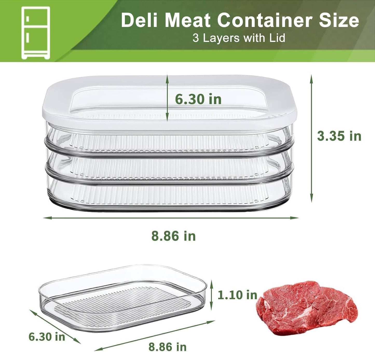 HOMIEST Deli Meat Container for Fridge, Bacon Lunch Meat Container for Refrigerator, Meal Prep Containers, Stackable Food Storage Boxes for Cold Cuts, Salami, Deli, Lunch Meat, BPA Free, 18.6oz