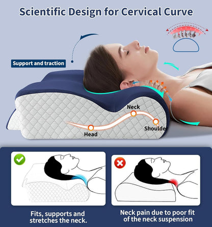 2-in-1 Cervical Memory Foam Pillow for Neck Pain Relief - Ergonomic Orthopedic Contour & Neck Roll Pillow with Cooling Cover - Adjustable Neck Support Pillow for Side Back Stomach Sleepers (Canada)