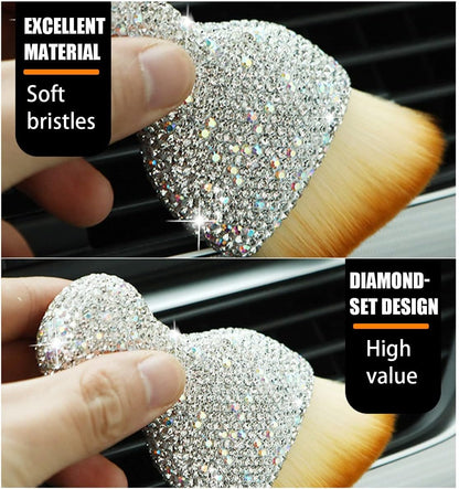 zipelo Auto Interior Dust Brush, Car Detailing Cleaning Brush with Diamond, Bling Handle Soft Bristles Dusting Tool, Scratch Free Dirt Clean Brushes for Vehicle Dashboard, Air Conditioner Vent (White)