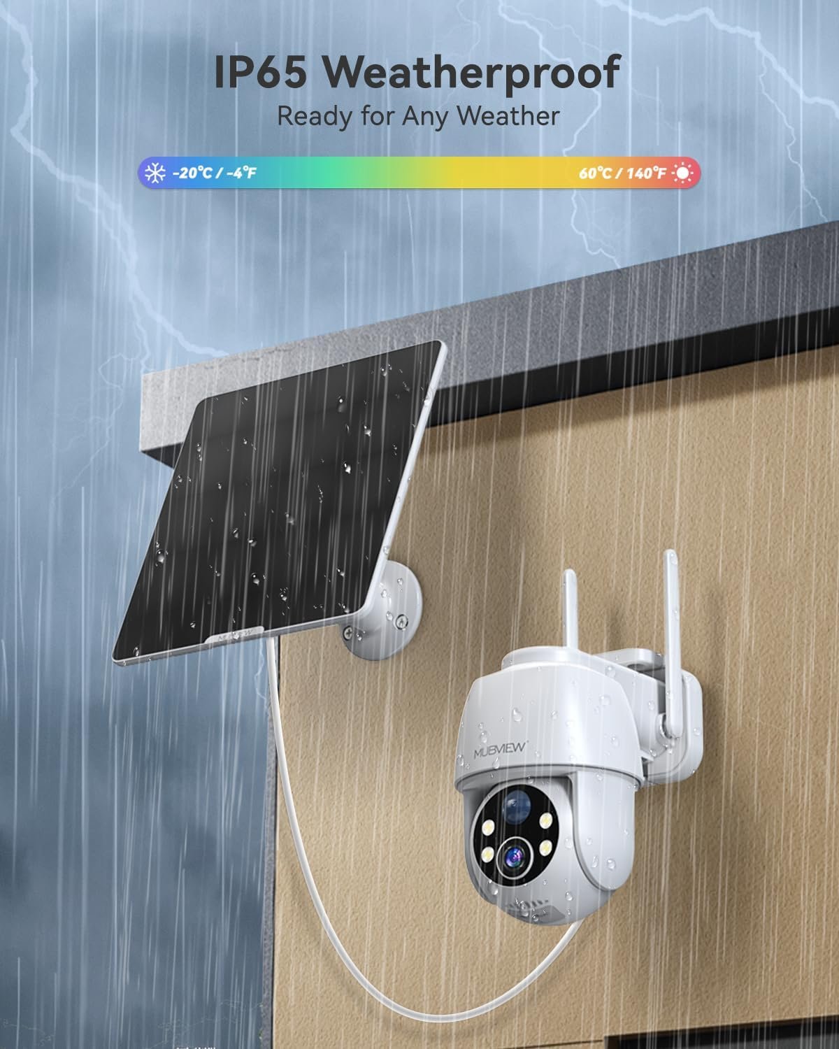 MUBVIEW 5W Solar Security Cameras Wireless Outdoor, 360Â° PTZ Battery Powered Outdoor Camera Plus, 2.4Ghz WiFi Security Camera for Home, 2K, Color Night Vision, Motion Detection,9000 mAh Battery,2 Pcs