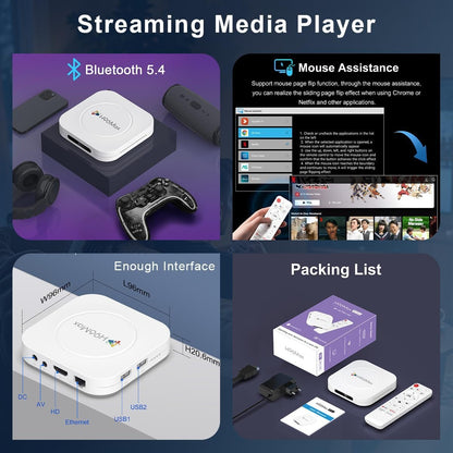 LEFFOT M1 Plus Android 14.0 TV Box 2025, 4K Ultra HD Smart TV Box, 4GB RAM + 32GB ROM, Support HDR10+, 2.4G & 5G WiFi 6, 100M Ethernet, BT 5.4, Voice Control, RK3528 Quad Core ARM Cortex-A53