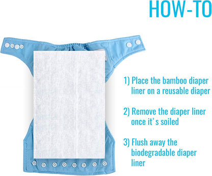 Baby Diaper Liners - Biodegradable Cloth Diaper Liners for Reusable Diapers Baby - Convenient & Easy to Use Cloth Diaper Inserts - Fits All, 7.5x11.5 in - Prevents Staining & Simplifies Cleaning