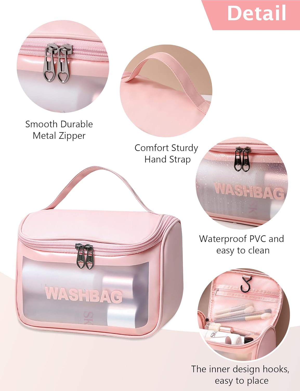 Travel Clear Makeup Bag, Portable Waterproof Cosmetic Organizer Case with Handle for Women, Essential Carry-on Travel Accessories for Toiletries and Brushes (White)