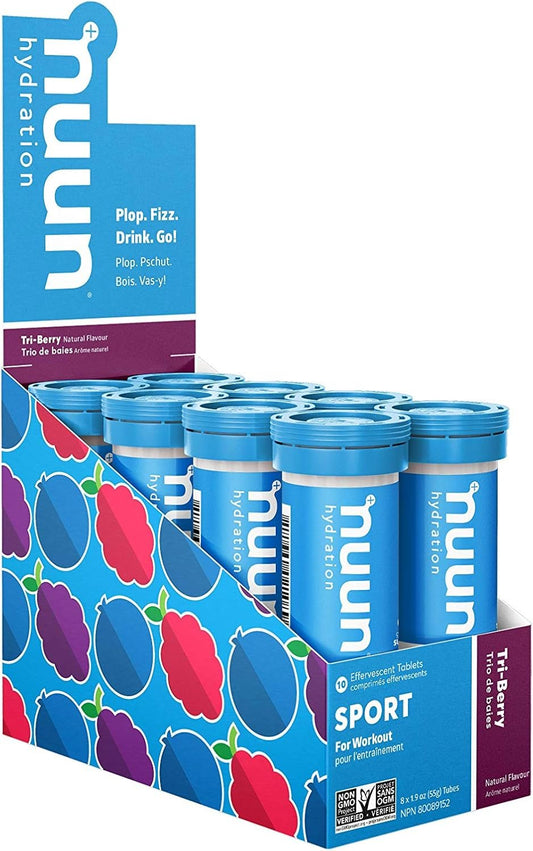 Nuun Active: Electrolyte-Rich Sports Drink Tablets, Tri Berry, Box of 8 Tubes (80 servings), Sports Drink for Replenishment of Essential Electrolytes Lost Through Sweat