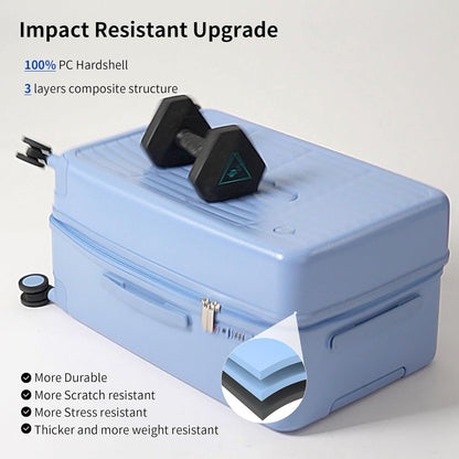 Carry On Luggage Suitcases with Wheels: Checked 26 inch Luggage with 8 Spinner Wheels, 3:7 Container Ratio Large Suitcase with 100% PC Hard Shell Travel Luggage Suitcases (Blueberry Blue)
