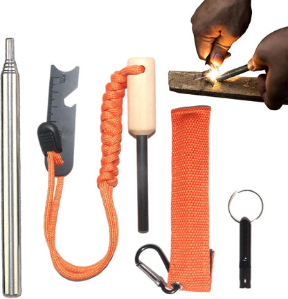 Fire Starter Survival Tool, Camping Tool Set, 5 Carabiner Survival Kit | Multifunctional Camping Accessories, Backpacking Survival Tool, Outdoor