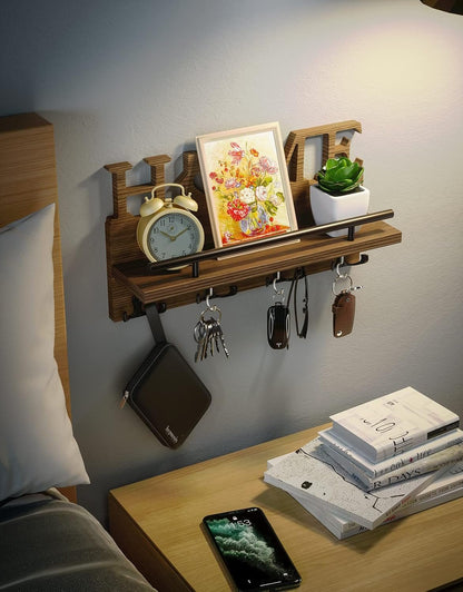 SWTYMIKI Key Holder for Wall with Home Decoration, Key Hooks Wall Mounted with 7 Sturdy Hooks, Key Hangers Home Decor Key Rack Mail Organizer for Hallway, Entryway, Mudroom,Office, Brown