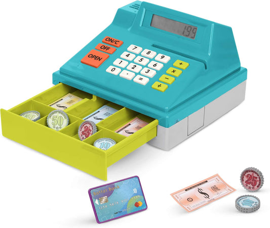 Battat Toy Cash Register For Kids, Toddlers - 48Pc Play Register With Toy Money, Credit Card - Blue Calculating Cash Register - Pretend Play Toy - 3 Years + - Blue Calculating Cash Register