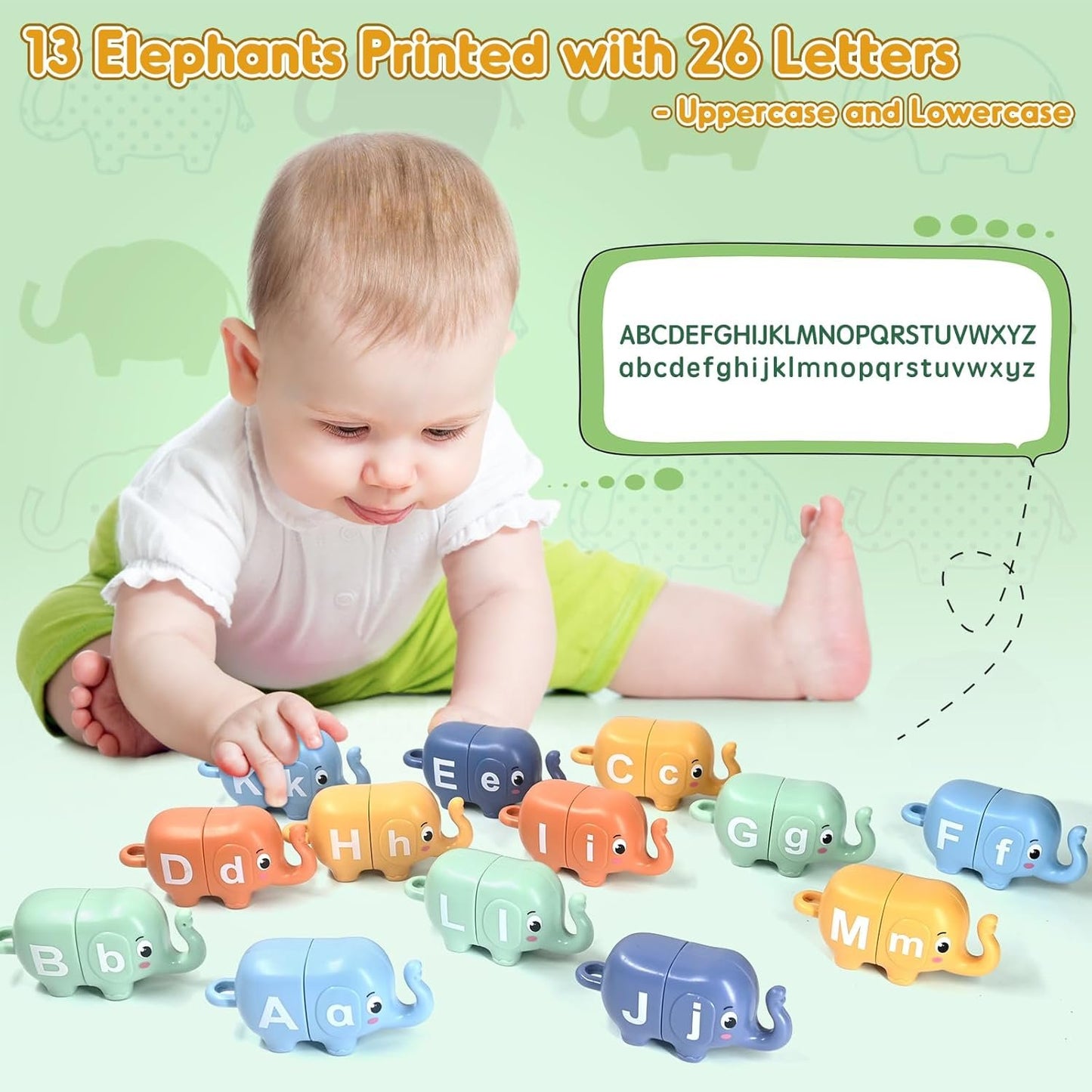 AiTuiTui Montessori Toys for 2 3 4 Year Old Boys Girls, Sensory Elephant Matching Letters Toys for Toddlers, Preschool Alphabet Learning Set for 3-5 Kids Gifts