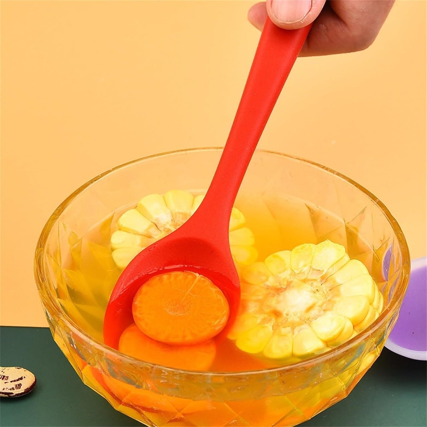Silicone Spoon Kitchen Utensils Spoon Kitchen Gadget Soup Spoon for Kitchen Utensils Kitchen Cooking Cooker Indian 4L (Purple, One Size)