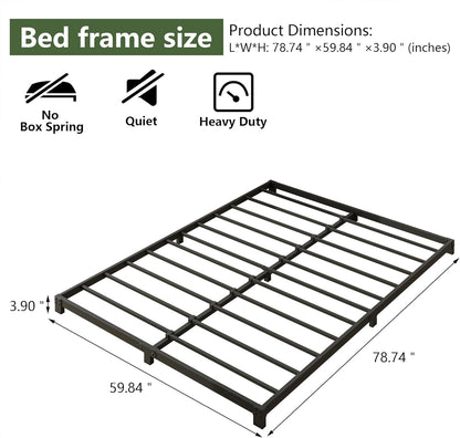 VERFARM 3 Inch Low Queen Size Bed Frame, Heavy Duty Metal Platform Bed Frame Queen, No Box Spring Needed, Sturdy Steel Slat Support, Easy Assembly, Black, Queen