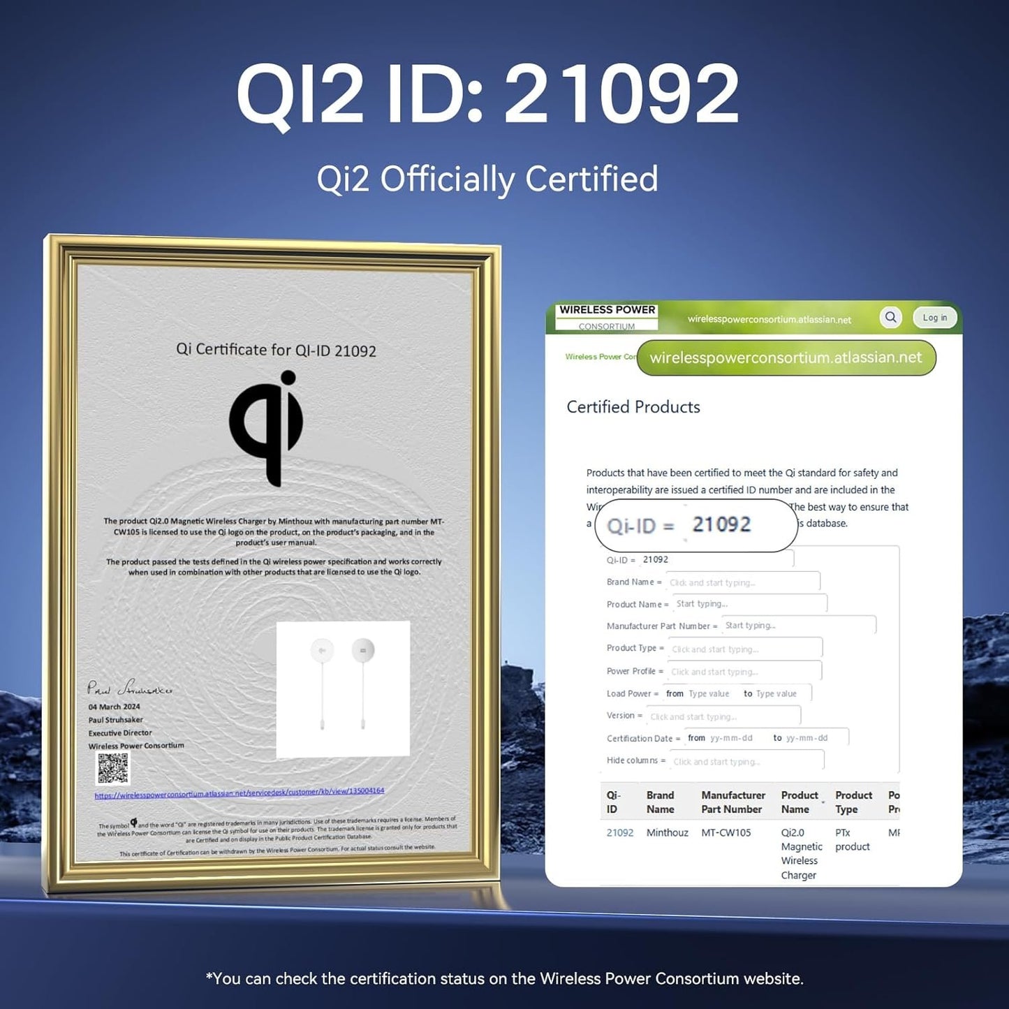 Minthouz Qi2 Magnetic Wireless Charger, Travel Mag-Safe iPhone Charger, Qi-Certified 15W Fast Charging, for iPhone 16/15/14/13/12 Full Series【Silvery】