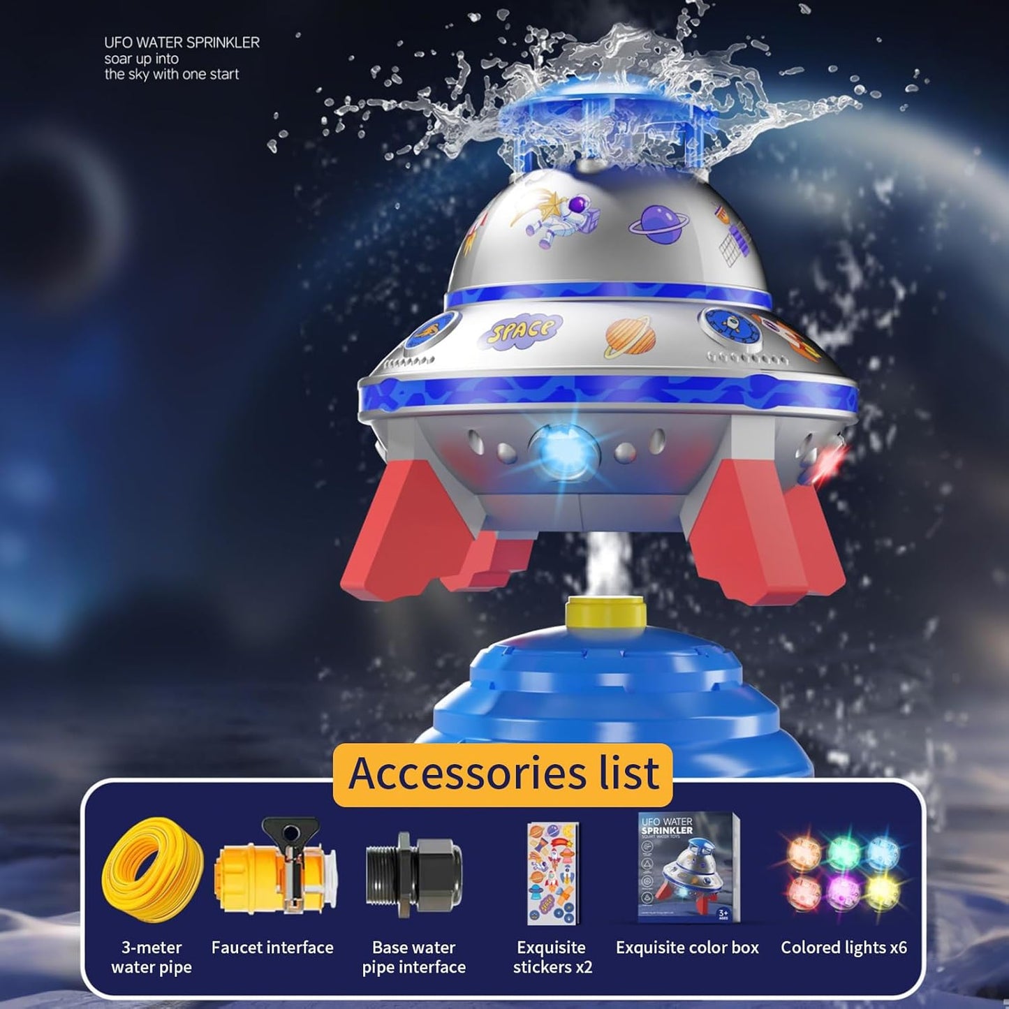 Water Sprayer Toy, Rotating Luminous Sprinkler, Interactive Water Play, Reusable Squirting Feature, Backyard Beach Pool Fun, Summer Play Equipment 7.09x7.09x9.45