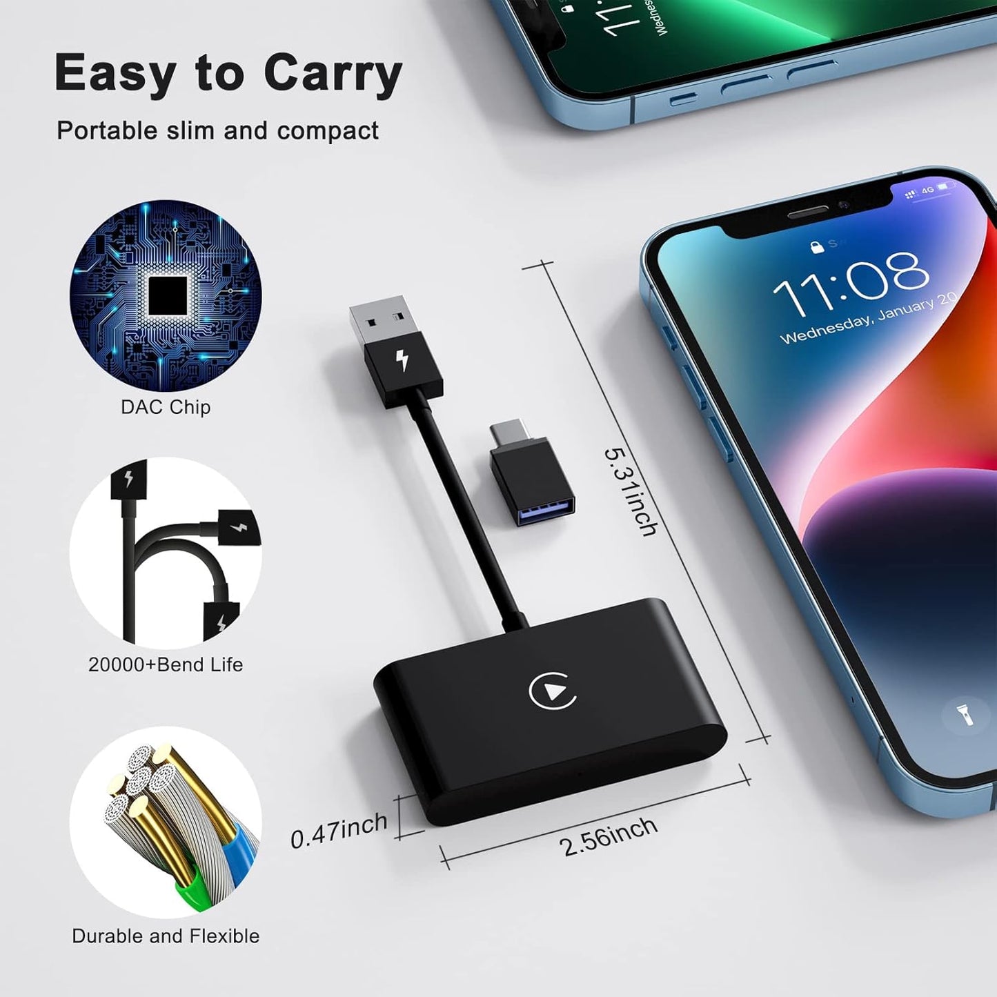 Wireless Carplay Adapter for iPhone, Wireless Carplay Adapter Car Accessories Wireless Convert Carplay 5GHz WiFi for iPhone iOS 10+ with Car Products 2017-2023