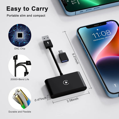 Wireless Carplay Adapter for iPhone, Wireless Carplay Adapter Car Accessories Wireless Convert Carplay 5GHz WiFi for iPhone iOS 10+ with Car Products 2017-2023