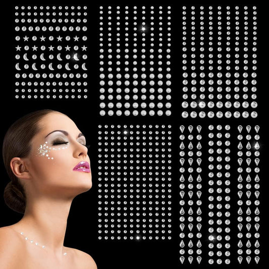 850 Pieces Self Adhesive Rhinestone Gems, Temporary Tattoos Gems Crystals Stickers Make Up for Face Body Eyes, Rhinestone Sticker Festival Accessories Nail Art Decorations (Silver)