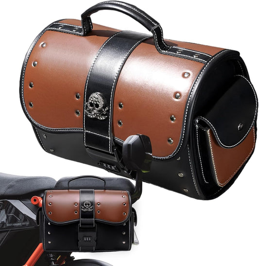Mimoqk Motorcycle Gear Storage Bag, Leather Front Tool Organizer, Easy Mount Design, Waterproof Saddle Pouch for Touring, Camping, Outdoor Riding, Travel, 13,39 x 7,48 x 9,45 pollici