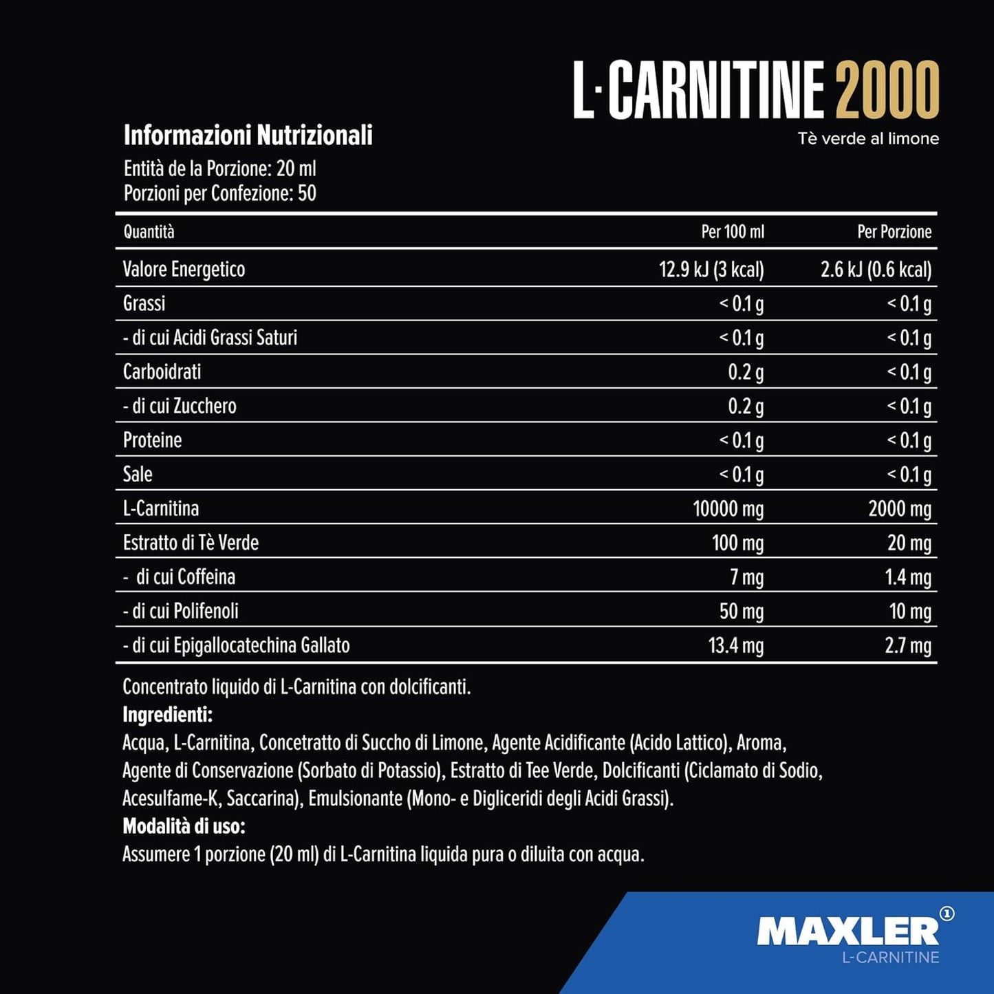 Maxler L Carnitine Liquid High Dose – L Liquid Carnitine – Vegan and Sugar Free – Rich in Flavour – Optimally Dosed – 2000 mg L-Carnitine per Serving – Green Tea with Lemon – 1000 ml