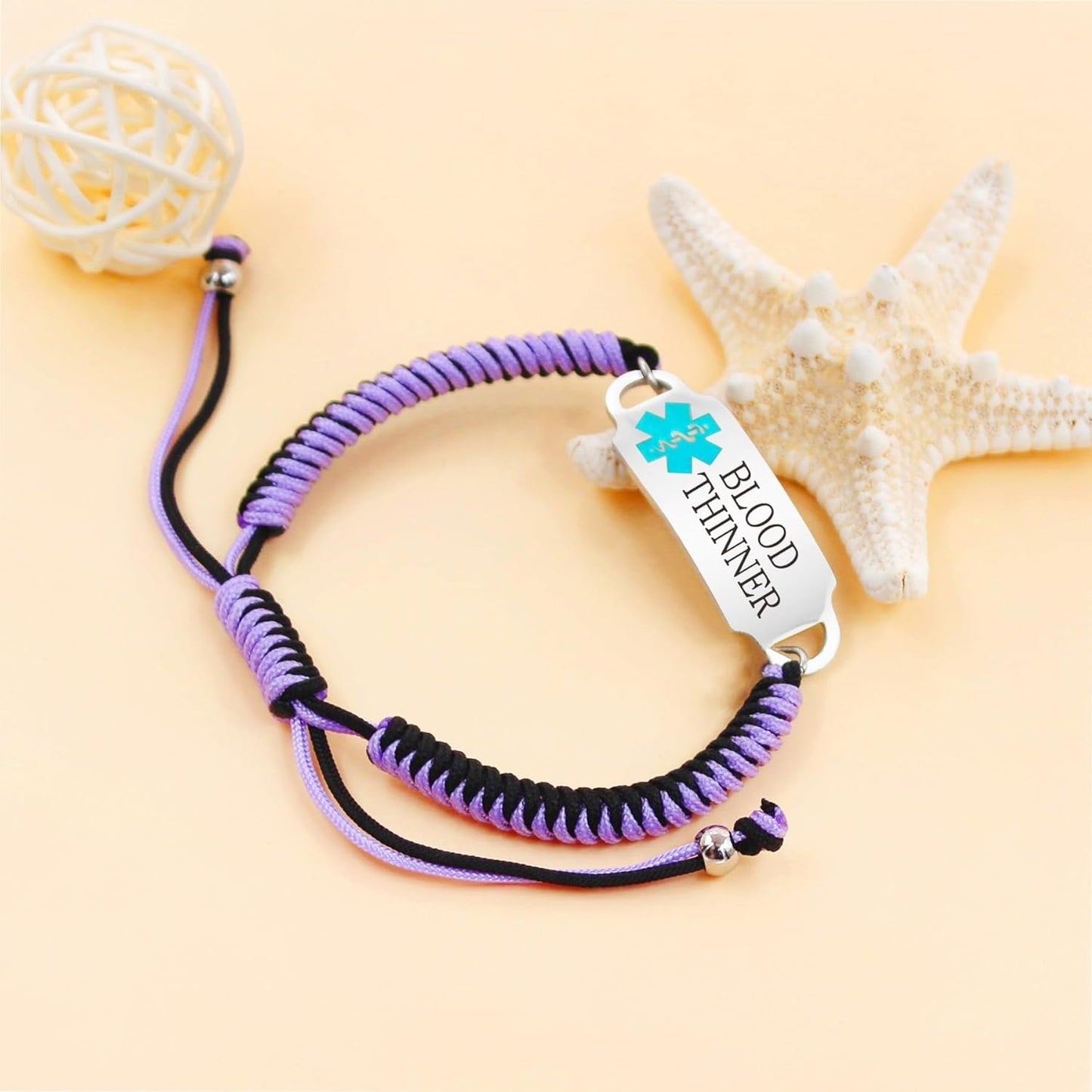 Tobestu Customizable Medical Bracelet - Engraved Health Alert Wristband - Personalized Adjustable Handcrafted Braided Rope Band for Blood Thinner, Epilepsy, Type I & II Diabetes YA5657