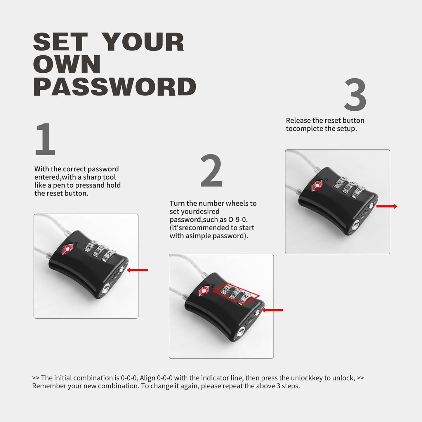 UP Security Suitcase Locks TSA Approved, Small Padlock Combination, TSA Locks for Luggage, Combo Travel Padlock with Code for Backpack, Gym Locker, Ammo Can (Black+Red), Black+Red, Modern