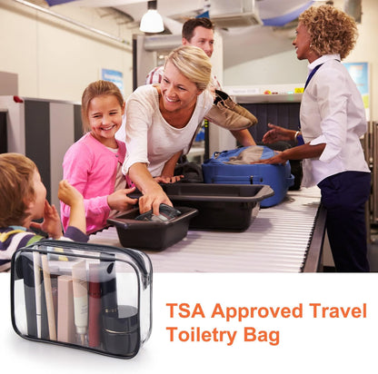 Wedama TSA Approved Toiletry Cosmetic Bags for Men and Women 2 Pack with Zipper Carry on Airline Airport Travel Accessories, PVC Makeup Bags, Quart Size-Black