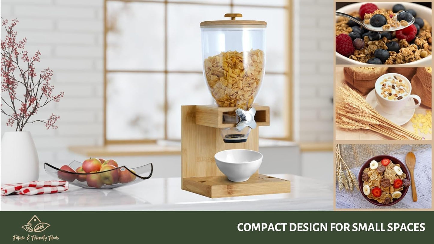 Future & Friendly Finds Bamboo Cereal Dispenser – Eco-Friendly Airtight Storage Container for Pantry & Counter, Family-Friendly Dry Food Dispenser for Snacks, Granola & Grains
