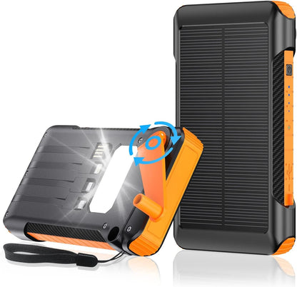 10000mAh Hand Crank Solar Power Bank Outdoor Emergency Powerbank LED Flashlight 5 Ports Phone Charger