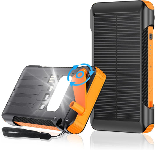 10000mAh Hand Crank Solar Power Bank Outdoor Emergency Powerbank LED Flashlight 5 Ports Phone Charger