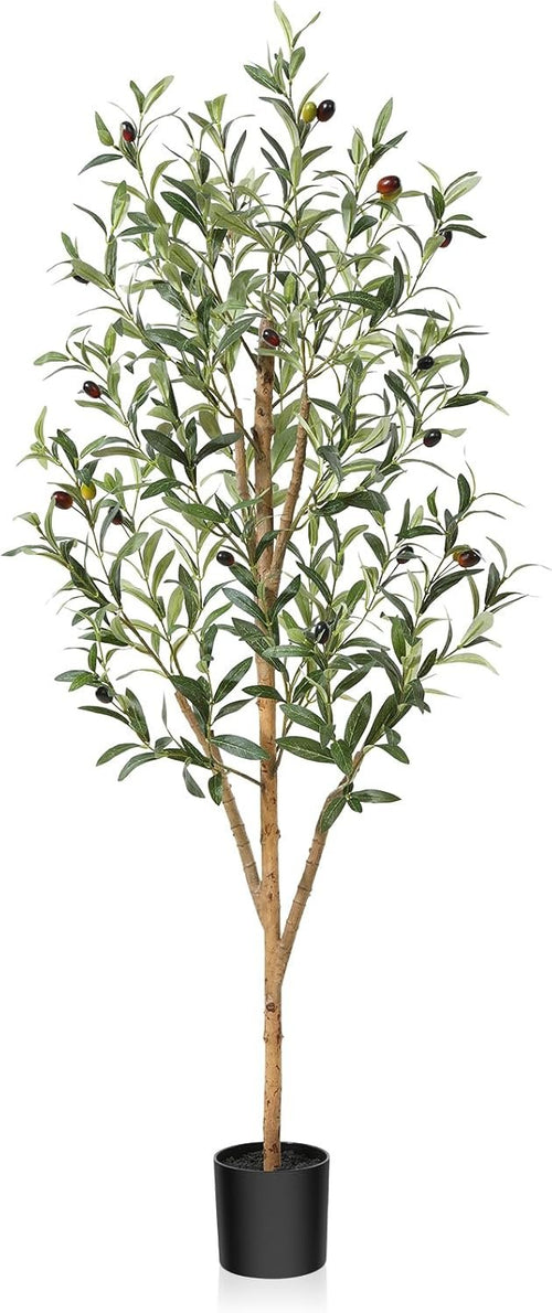 OAKRED Artificial Olive Tree 4ft, Lush Faux Olive Tree for Indoor with Natural Wood Trunk and Lifelike Fruits, Silk Tall Fake Olive Tree for Home Decor Office Living Room, 1Pcs