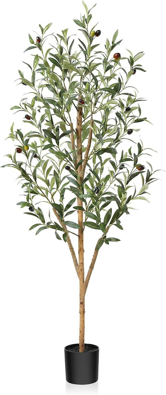 OAKRED Artificial Olive Tree 4ft, Lush Faux Olive Tree for Indoor with Natural Wood Trunk and Lifelike Fruits, Silk Tall Fake Olive Tree for Home Decor Office Living Room, 1Pcs
