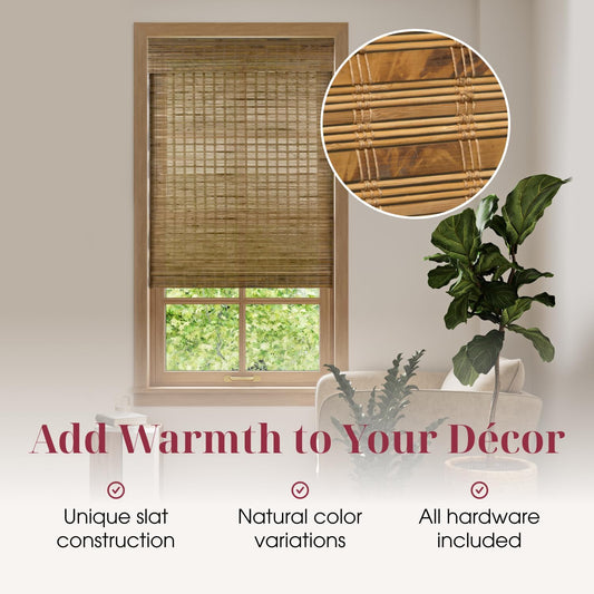 ARLO BLINDS Sheer Bamboo Roman Shades with Valance - Dali Native, 30.5" W x 60" H - Light Filtering Cordless Blinds for Interior Windows - Real Natural Bamboo Material - Mounting Hardware Included