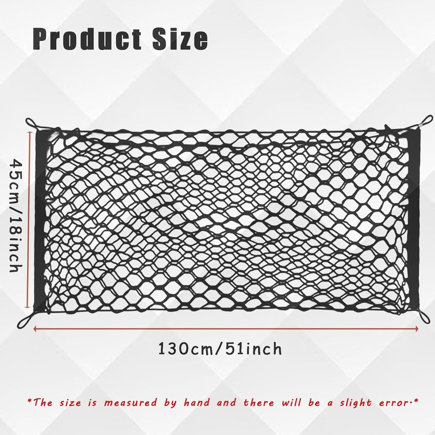 Ulifebetter Cargo Net Stretchable, 51*18In Trunk Storage Net Storage Organizer Net Elastic Mesh Net Bag Automotive Cargo Nets with 4 Buckles Screws Hooks Clips Trunk Storage Net for Pickup Truck Bed