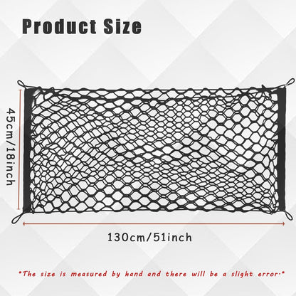 Ulifebetter Cargo Net Stretchable, 51*18In Trunk Storage Net Storage Organizer Net Elastic Mesh Net Bag Automotive Cargo Nets with 4 Buckles Screws Hooks Clips Trunk Storage Net for Pickup Truck Bed