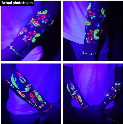 Glow In The Dark Party Supplies -160 Styles Neon Body Paint Accessories Blacklight Temporary Tattoo For Adult Fluorescent Face Fake tattoos Fiesta Rave Festival Decorations,20Sheet - TATUWST