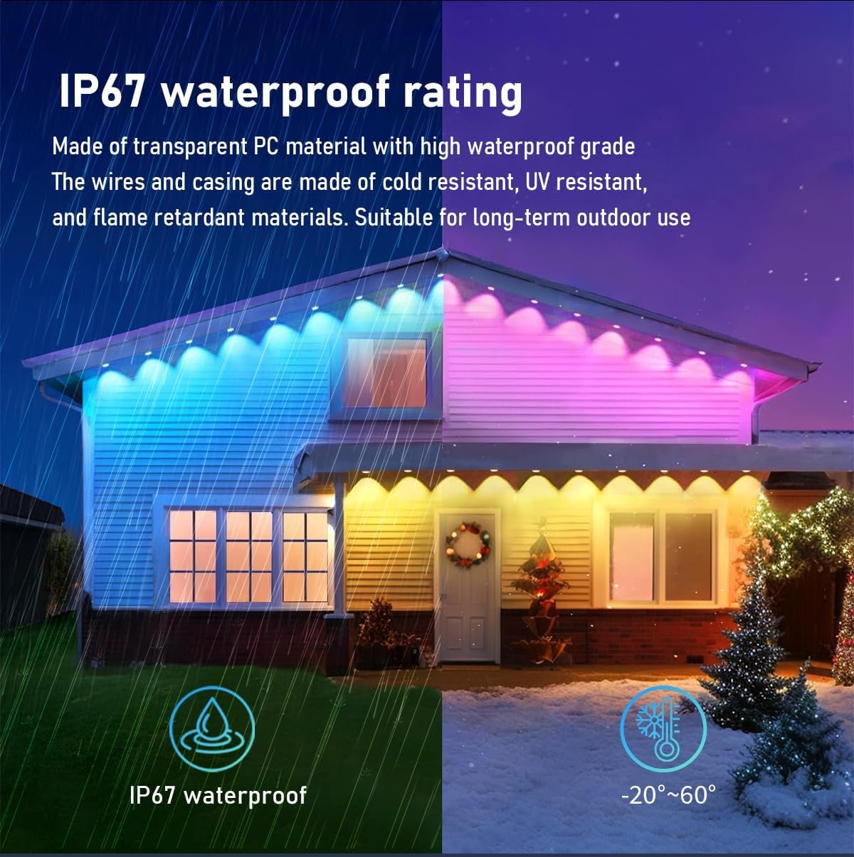 Permanent Outdoor Lights - 49ft Smart RGB Outdoor Lights, Strips Waterproof Outdoor IP68 Outside LED Eaves Lights with App Control,Music Sync Strip Lights for Eave, Roof, Party,Garde,Room Decor