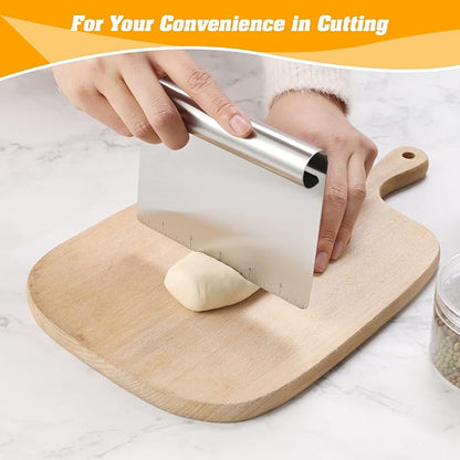 8 Pack Stainless Steel Food Scraper and Chopper Large Griddle Spatula Kitchen Tool Gadget,Multi-purpose Kitchen Utensil for Dough, Cake, Pizza