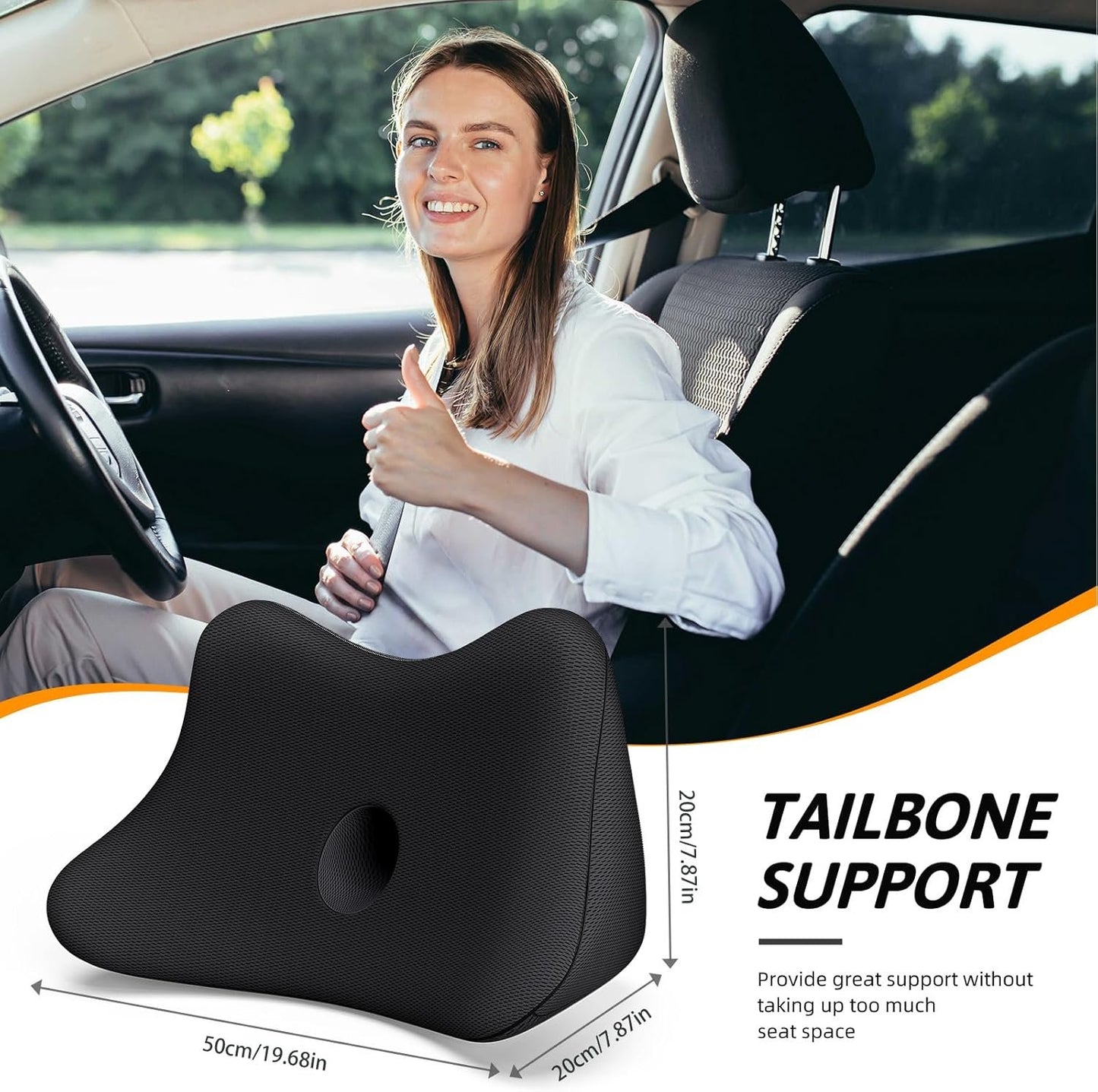 Benazcap Lumbar Support Pillow for Car Seat, Lower Back Support Pillow for Sciatica & Back Pain Relief, 2 in 1 Memory Foam Lumbar Support Pillow for Office Chair - Black