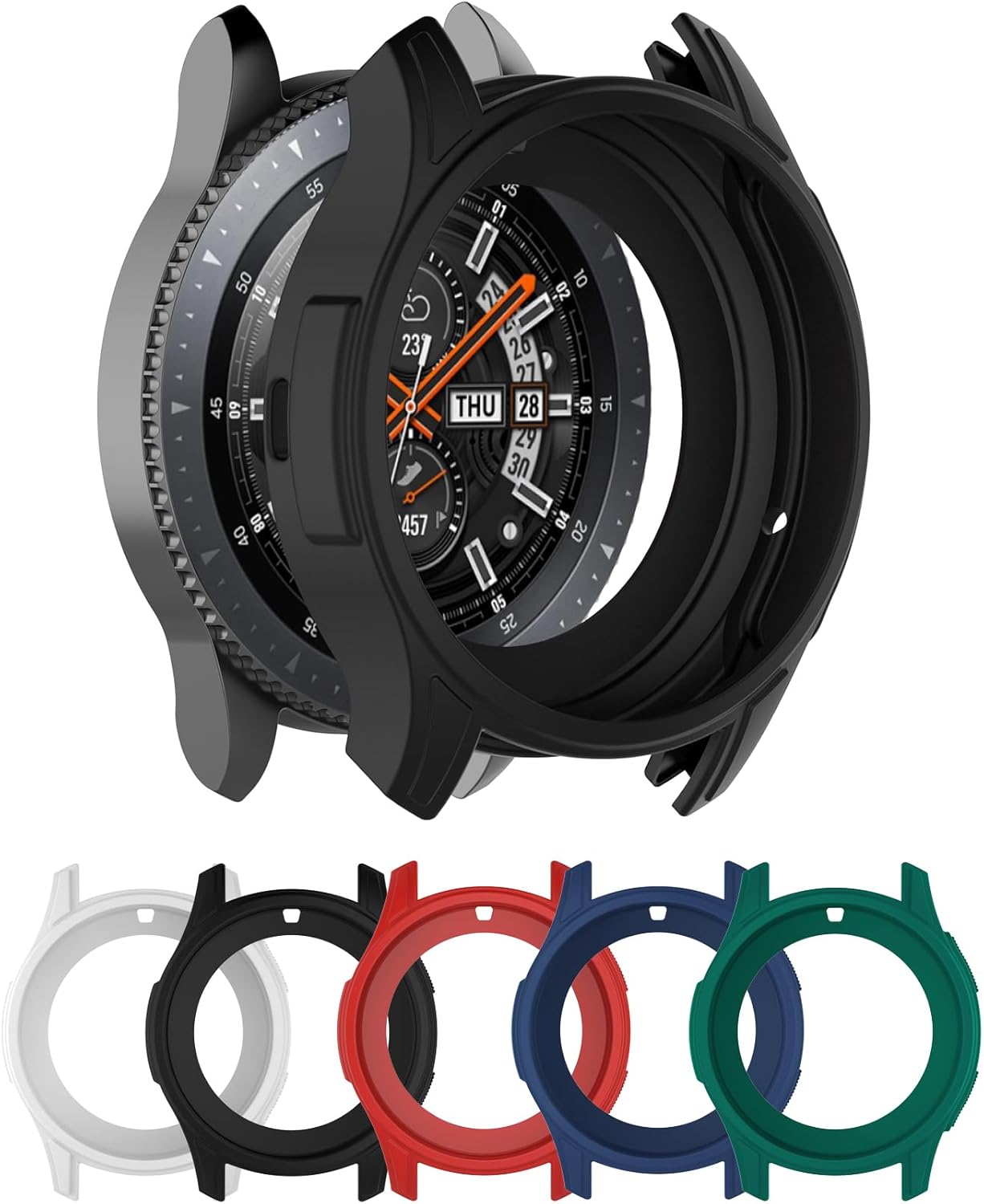 NUHFUFA Silicone Protective Case for Samsung Galaxy Watch 46mm SM-R800 and Gear S3 Frontie Smartwatch Soft Skincare Silicone Watch Shell (Black)