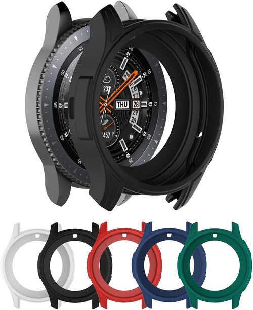 NUHFUFA Silicone Protective Case for Samsung Galaxy Watch 46mm SM-R800 and Gear S3 Frontie Smartwatch Soft Skincare Silicone Watch Shell (Black)